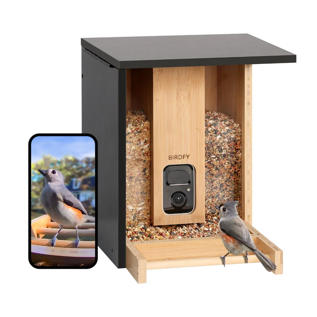 NETVUE by Birdfy Smart Bird Feeder with Camera Solar Powered 2K Live Steam&AI Bird Species Identification&Motion Detection,Birds Watching Wood Feeder for Chistmas Gift for mom,Children and Mysel（AI 7 Day Trial）