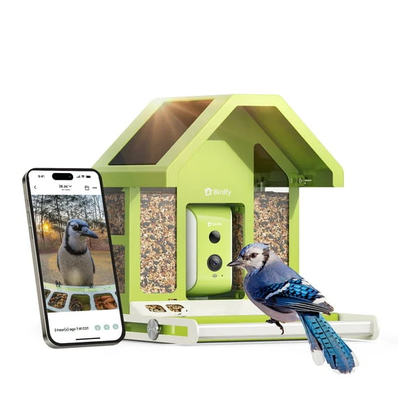 Birdfy Smart Bird Feeder with Camera, AI Identification for 6000+ Species, Automatic Bird Visit Recording & Notifications, Free App, Durable Metal Construction
