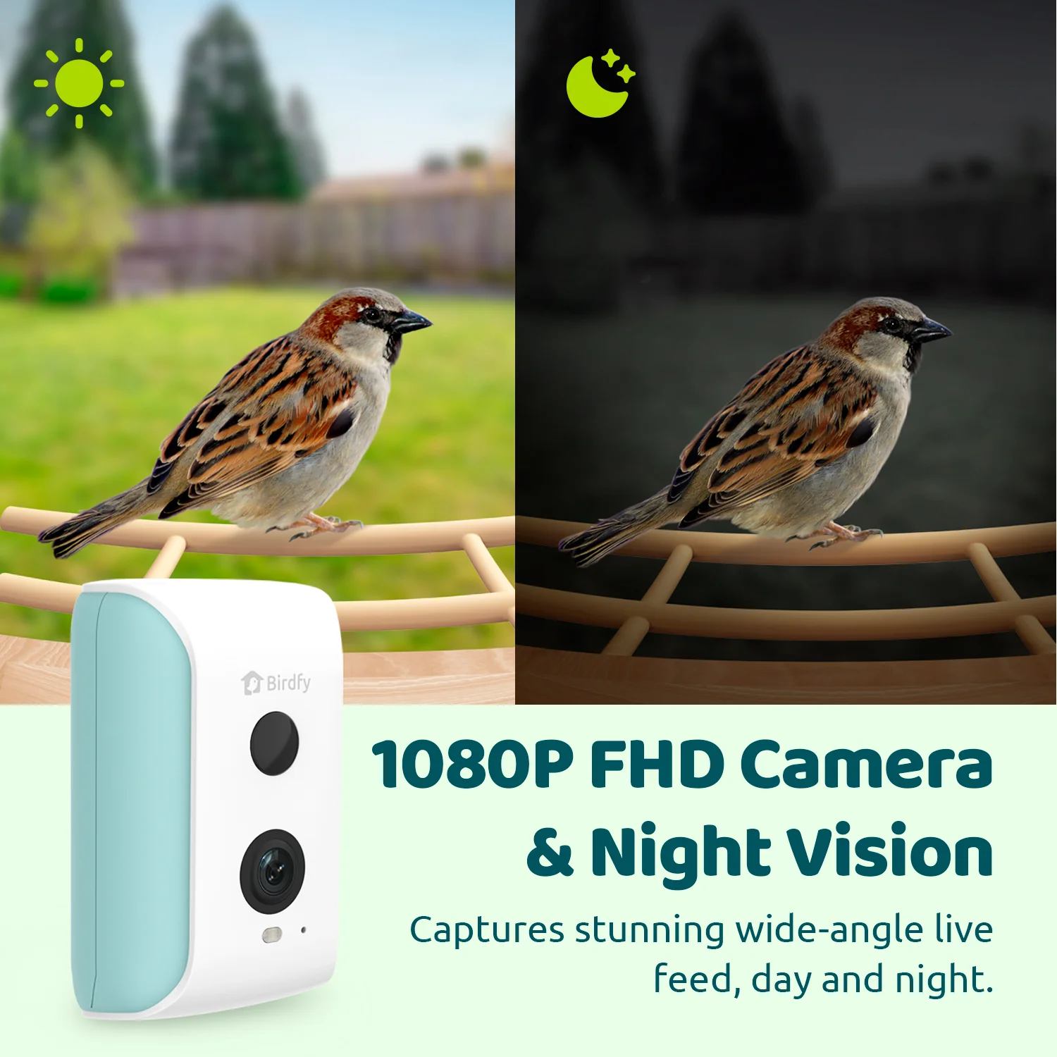 Birdfy Smart Bird Feeder with Camera, AI Identify 6000+ Species, Solar Powered,Eco-friendly Wooden, Ideal Gift, Cyan - Image 3