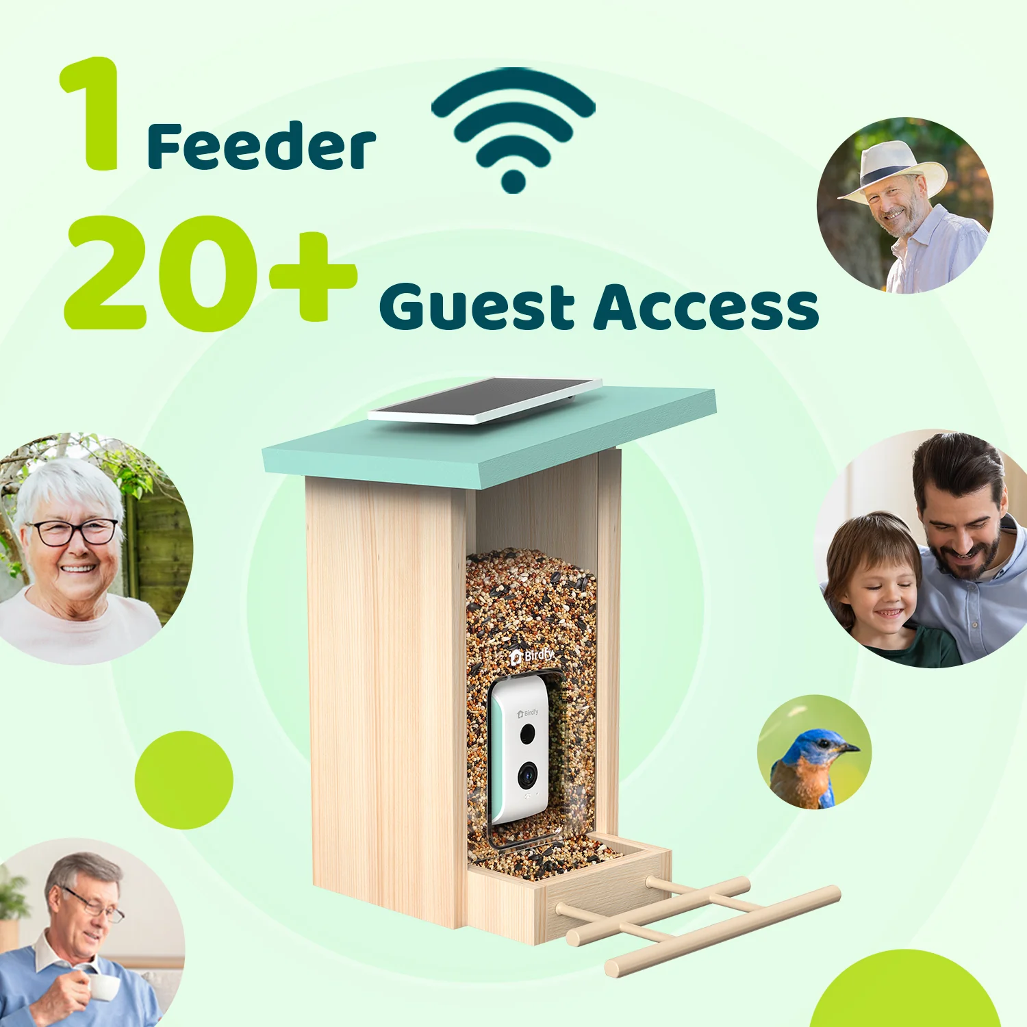 Birdfy Smart Bird Feeder with Camera, AI Identify 6000+ Species, Solar Powered,Eco-friendly Wooden, Ideal Gift, Cyan - Image 4