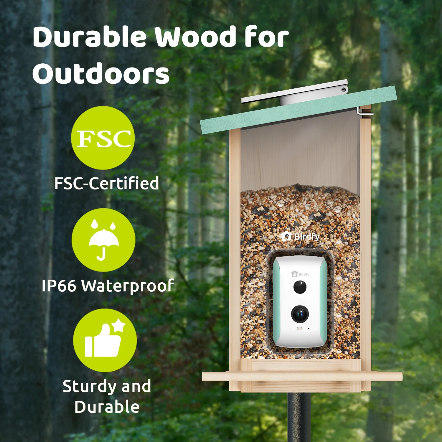 Birdfy Smart Bird Feeder with Camera, AI Identify 6000+ Species, Solar Powered,Eco-friendly Wooden, Ideal Gift, Cyan - Image 8