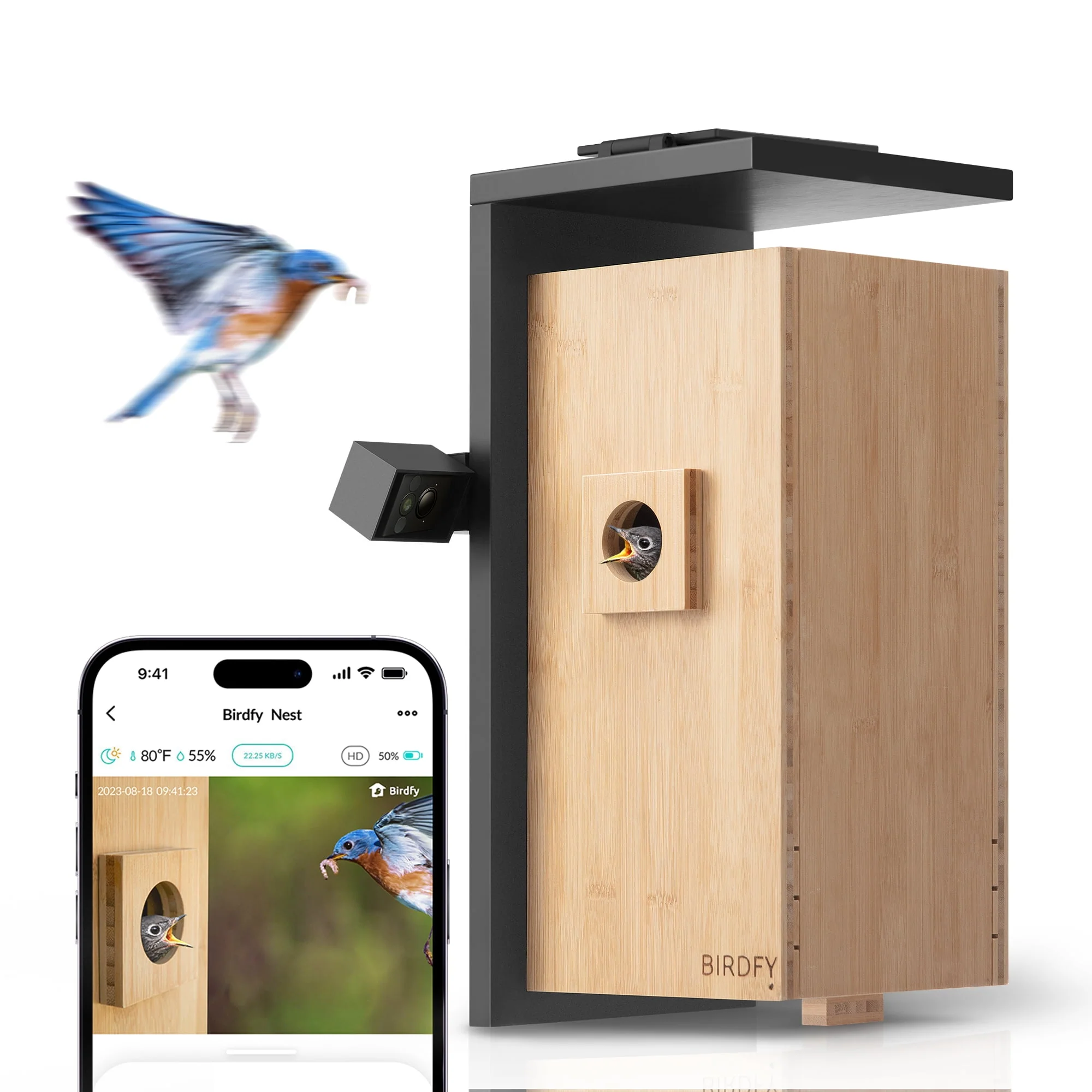 Netvue Birdfy Smart Bamboo Birdhouse with Dual Cameras