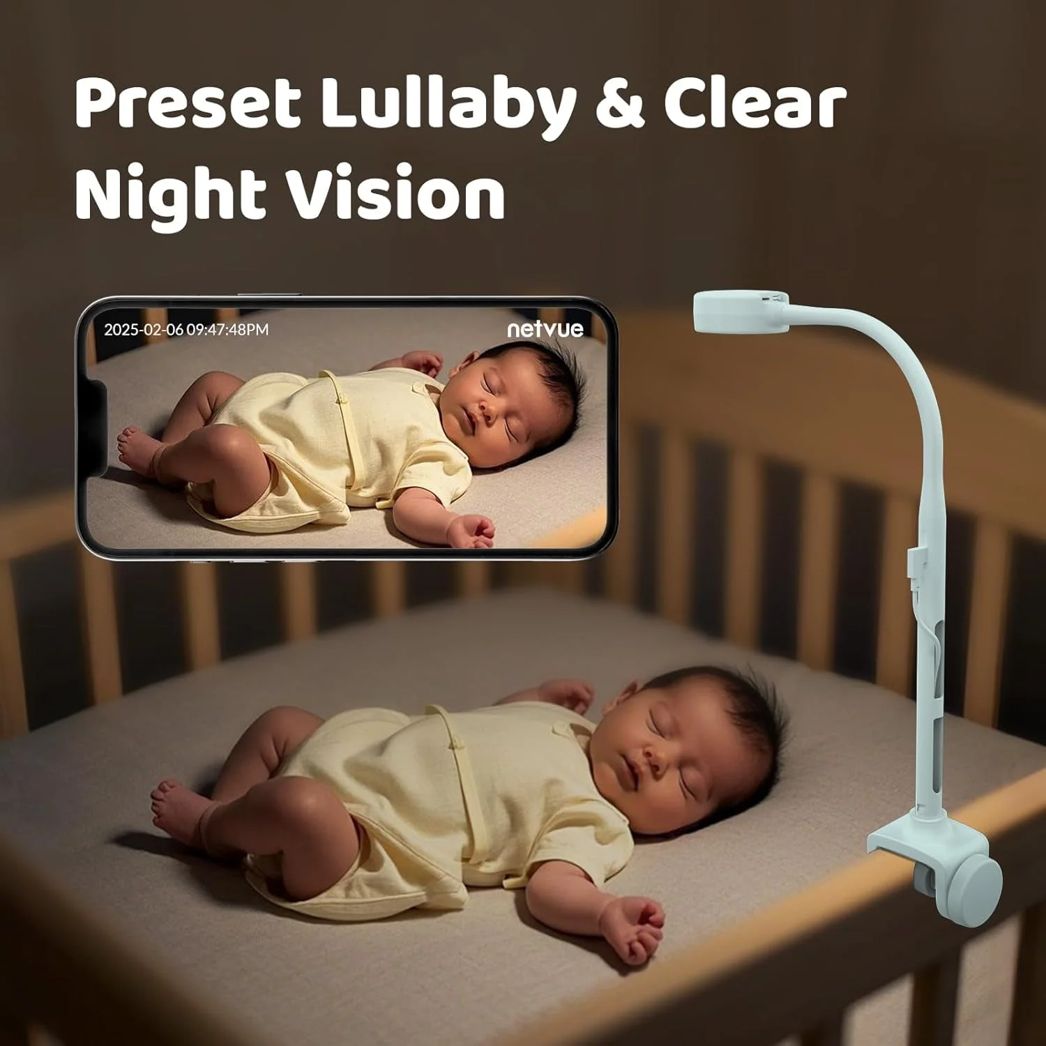 NETVUE Peekababy Baby Camera Monitor, Wireless Baby Monitor with Camera & Audio, 4-in-1 Crib Mount, Smart App, Sleep Analysis & Two-Way Talk - Image 5