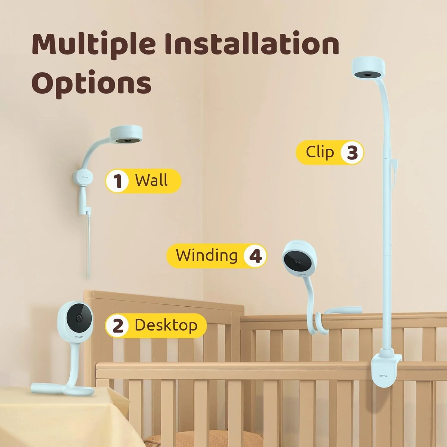 NETVUE Peekababy Baby Camera Monitor, Wireless Baby Monitor with Camera & Audio, 4-in-1 Crib Mount, Smart App, Sleep Analysis & Two-Way Talk - Image 7