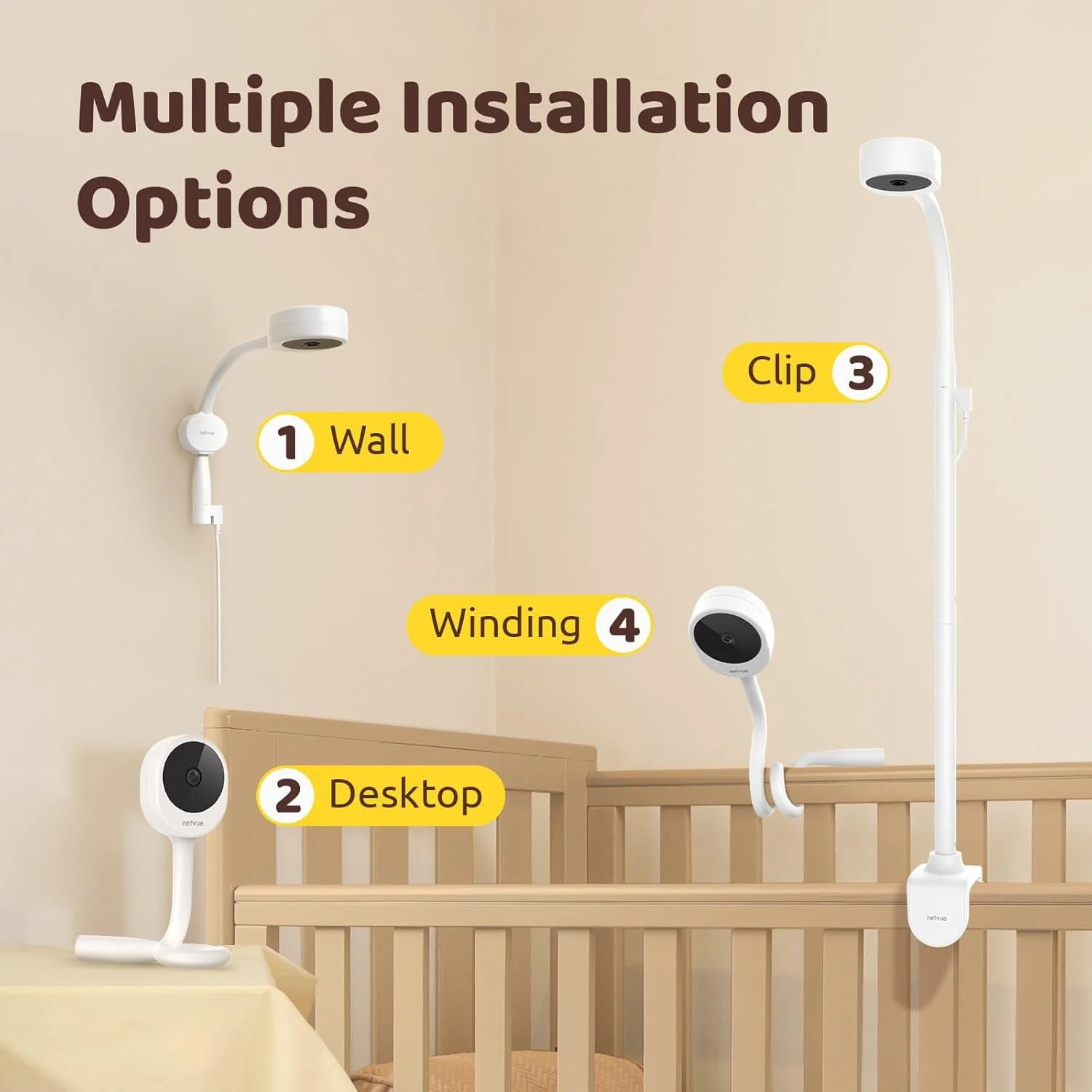NETVUE Peekababy Baby Camera Monitor, Wireless Baby Monitor with Camera & Audio, 4-in-1 Crib Mount, Smart App, Sleep Analysis & Two-Way Talk - Image 7